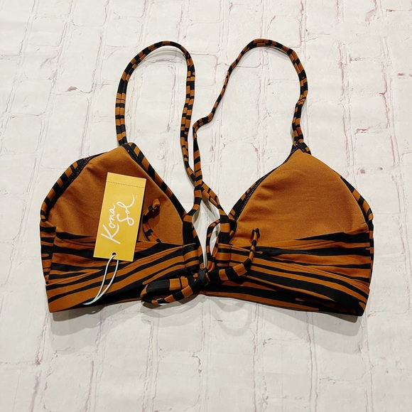 [Kona Sol] NWT Brown and black zebra stripe bikini swim top MEDIUM - Picture 3 of 4